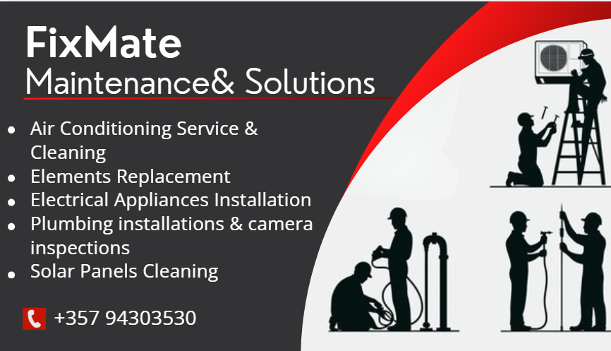 FixMate business card showing services and contact